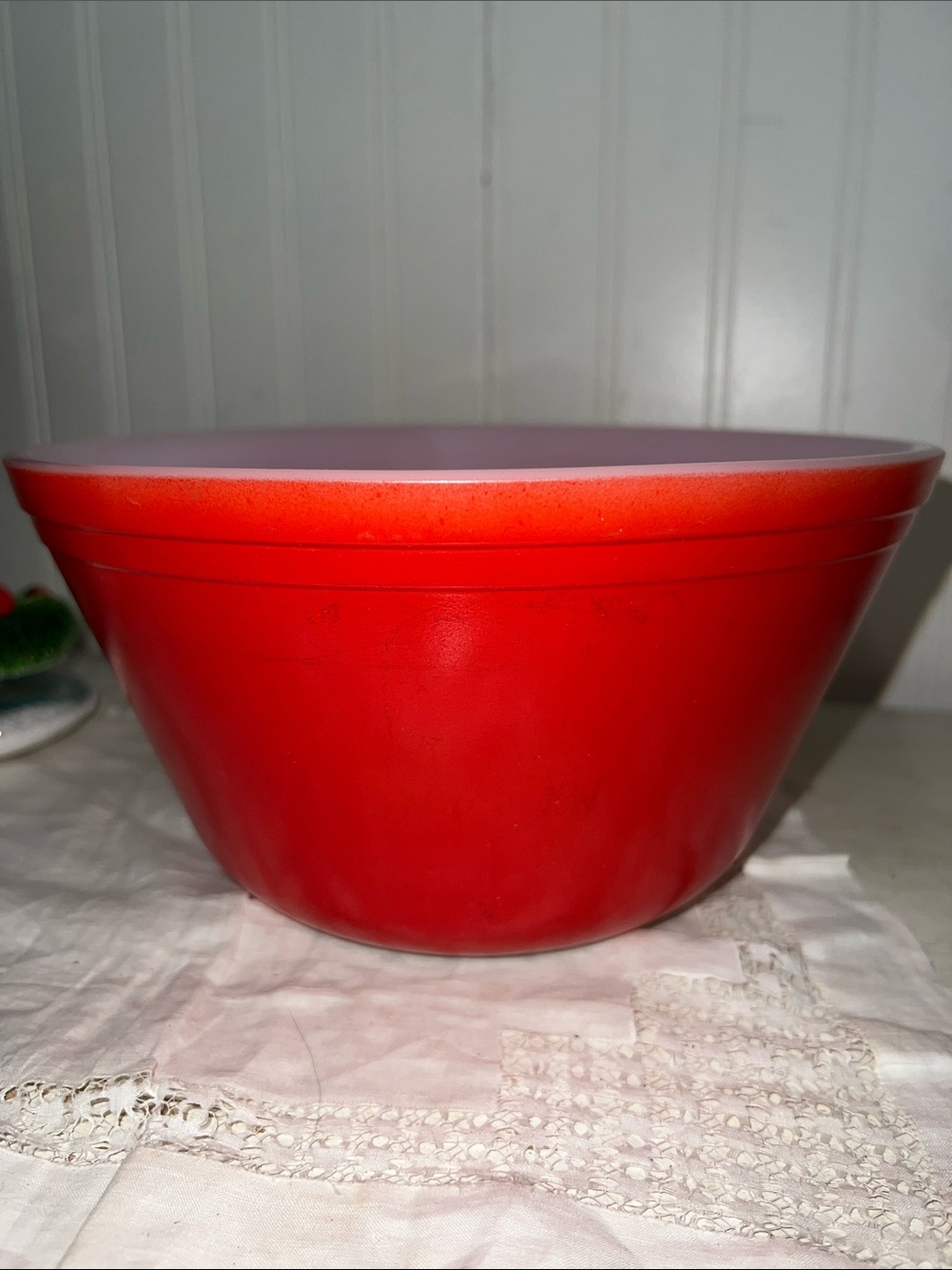 Vintage Federal glass red mixing bowl milk glass
